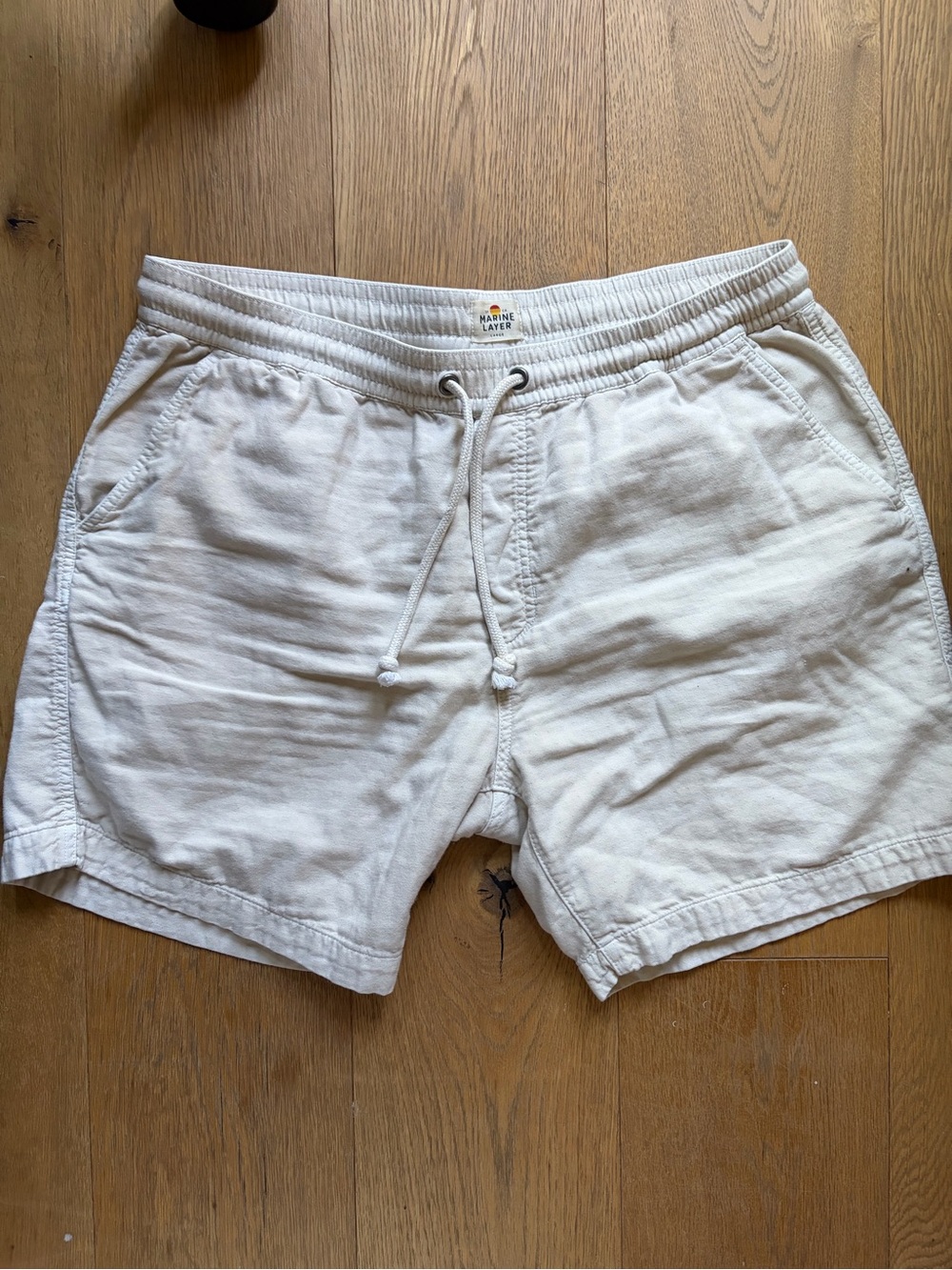 Marine Layer Cream Drawstring Cotton Shorts